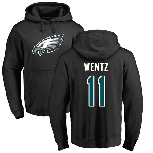 Men Philadelphia Eagles #11 Carson Wentz Black Name and Number Logo NFL Pullover Hoodie Sweatshirts->nfl t-shirts->Sports Accessory
